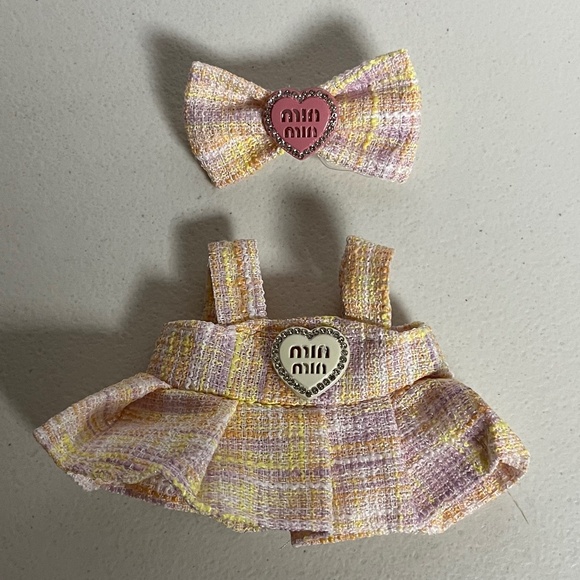 Labubu Designer Clothing Outfit Dress Bow Heart Pink Yellow Clothes Accessories - Picture 1 of 7